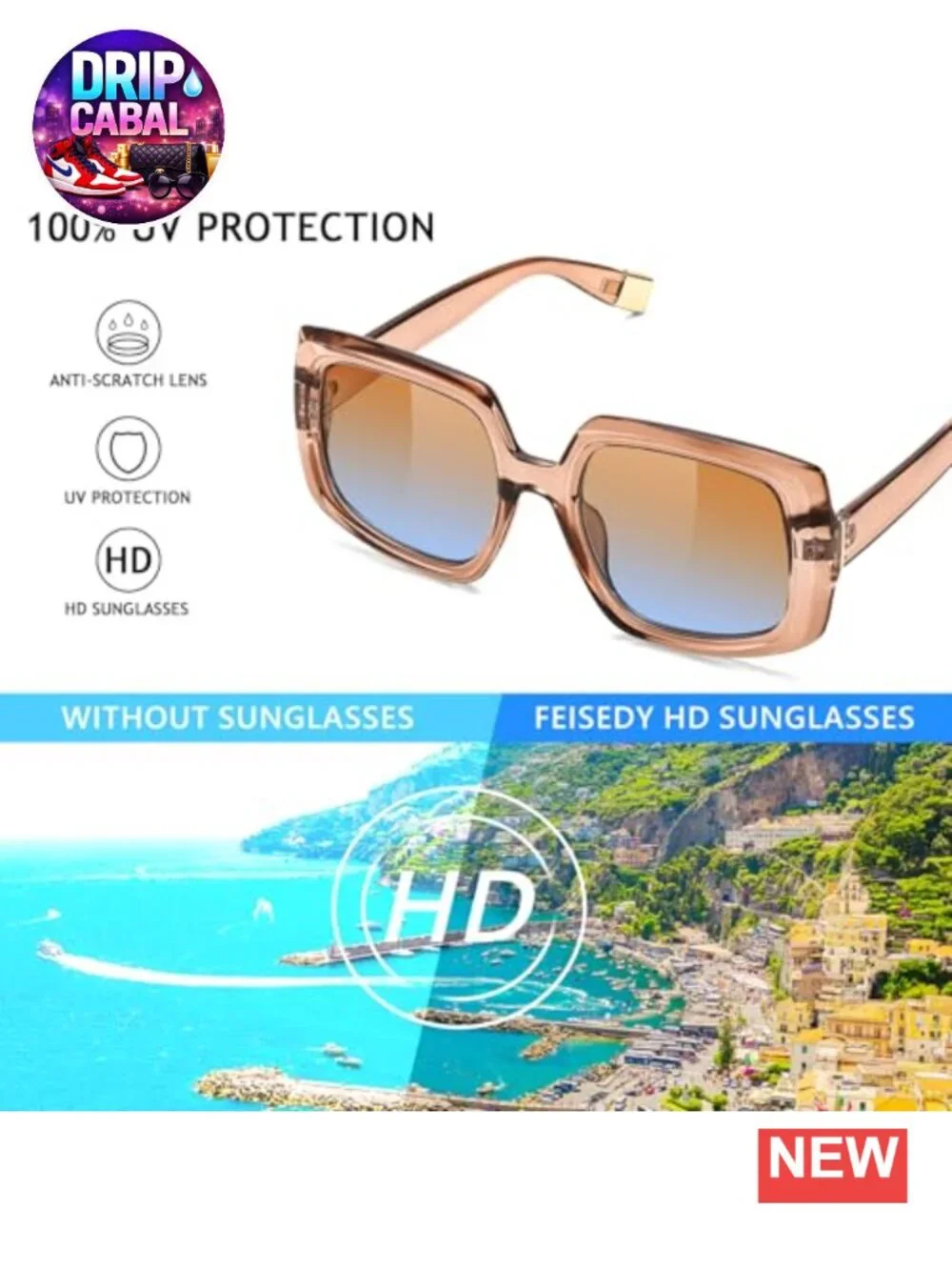 Oversized Square Sunglasses for Women UV400 Protection Vintage Retro Thick Frame
